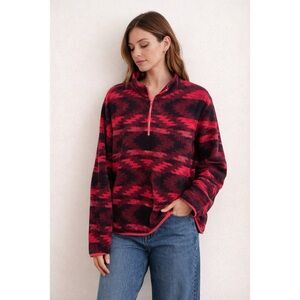 Aeropostale Red Black Aztec Print Fleece Quarter Zip Pullover Women’s XL